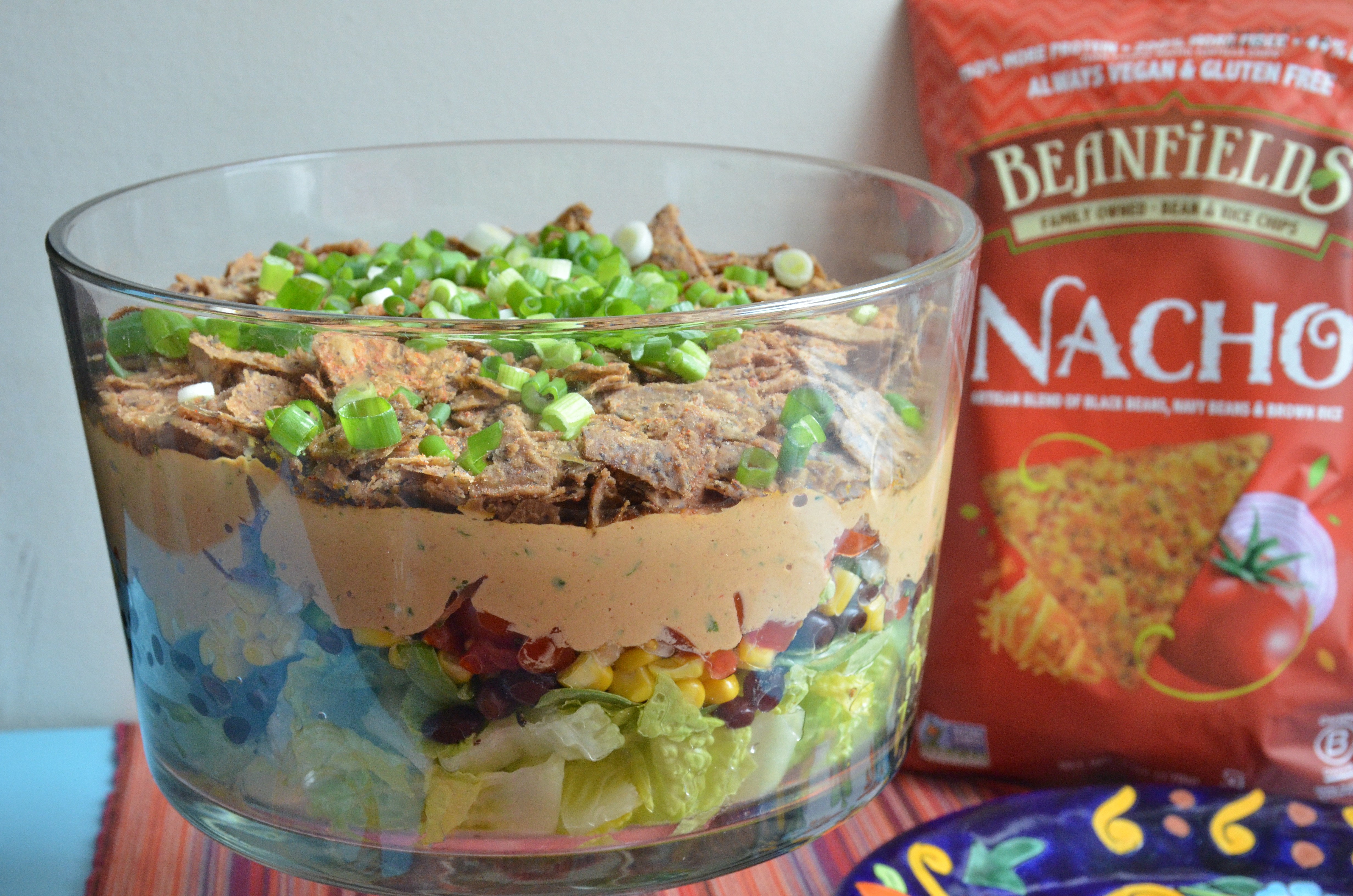 Layered Taco Salad Featuring Beanfields Nacho Chips