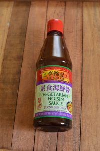 A bottle of vegetarian hoisin sauce.