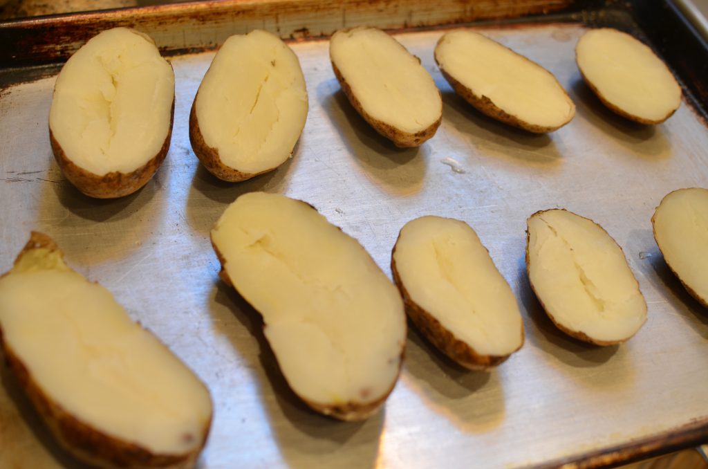 Split baked potatoes