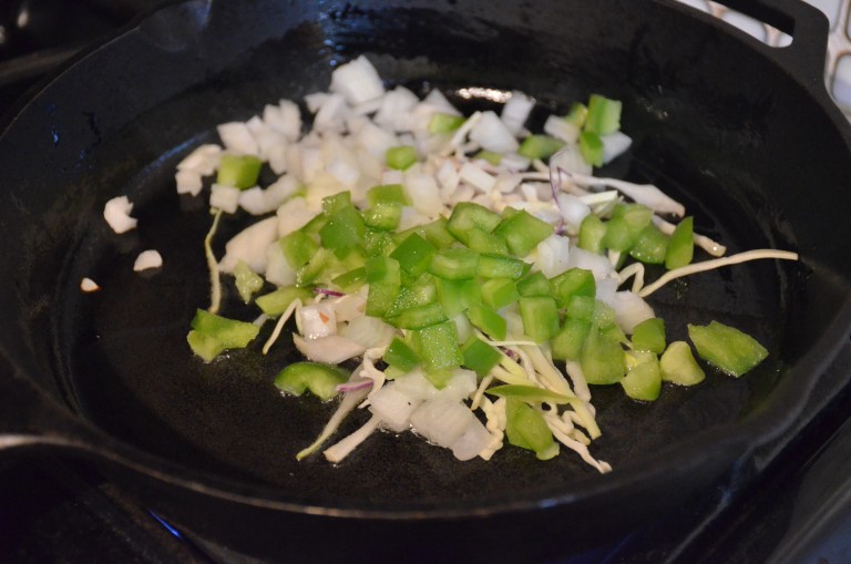 chopped veggies in pan