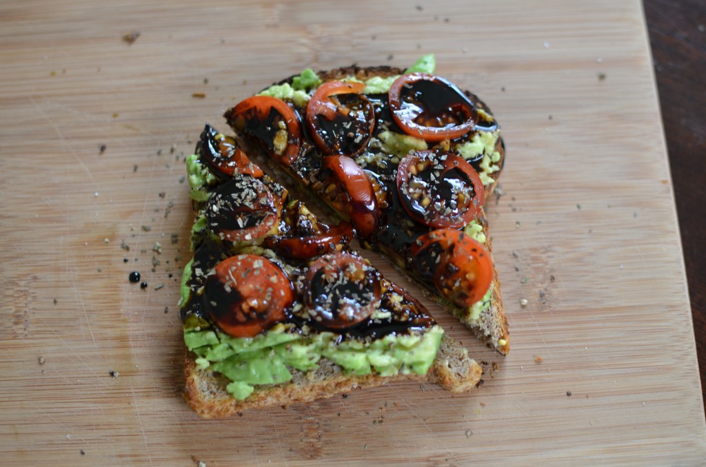 Sliced caprese avo toast